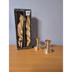 Vintage Pair F.B. Rodgers Silverplate Candle Holders & NEW Robert‎ Allen Candles